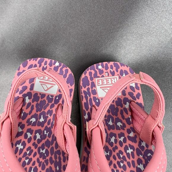 REEF Lil Ahi Toddler's 5 Slingback Sandals Pink Cheetah Summer Flip Flops Beach - Picture 7 of 14